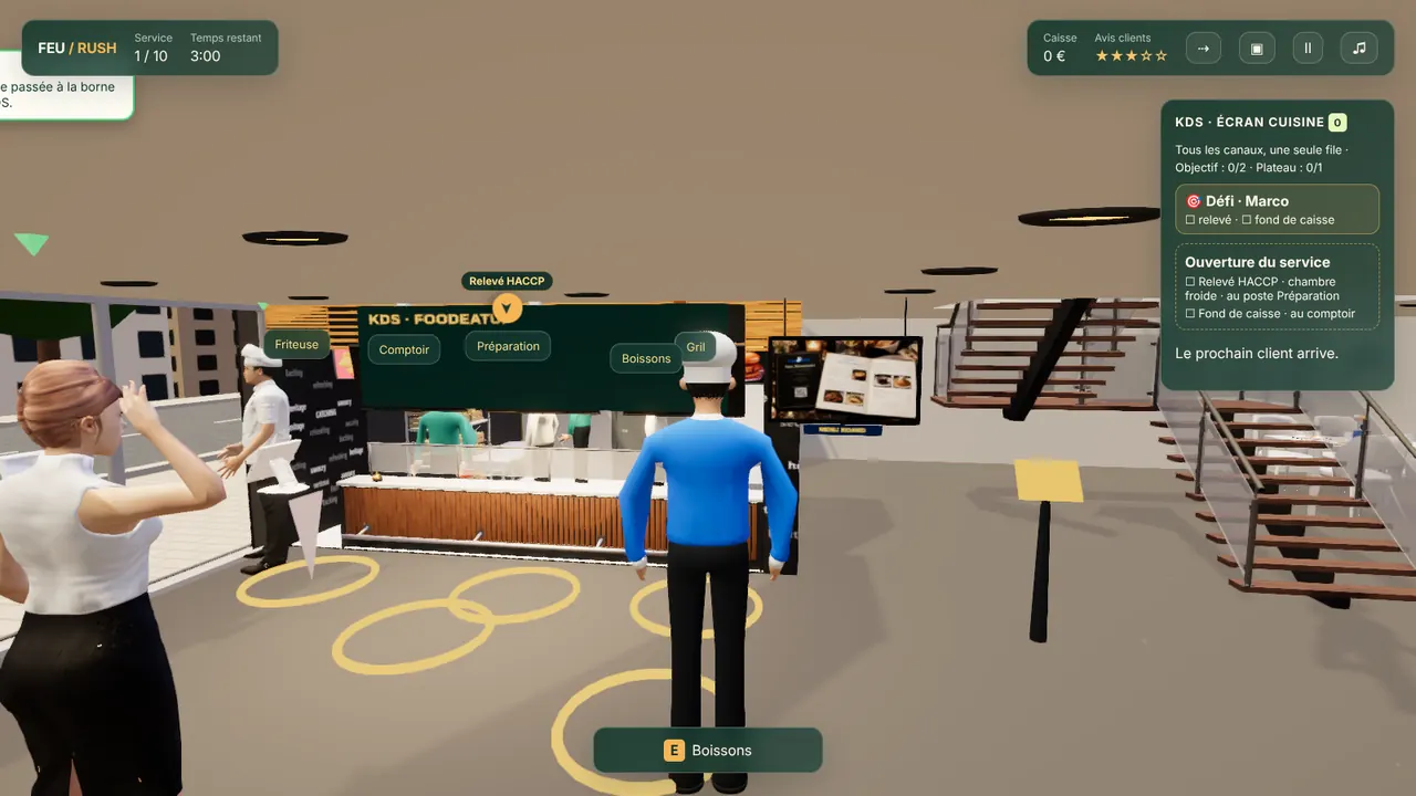En service : comptoir, écran cuisine (KDS) et brigade
